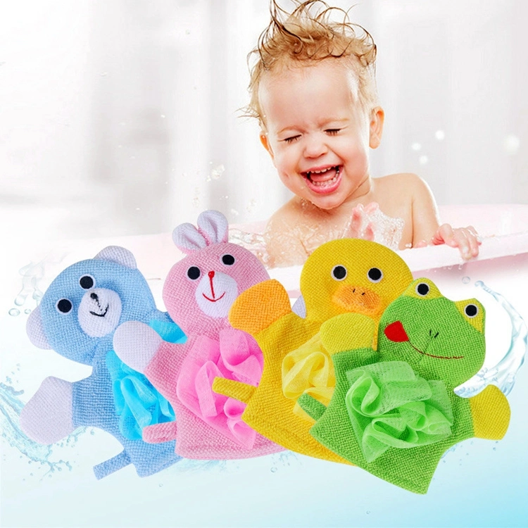 Custom Animal Design Shower & Bathing Scrub Loofah Sponge Exfoliating Scrubber Baby Bath Mitt Gloves for Children Bath Toy